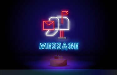 Glowing neon line Mail box icon isolated on black background. Mailbox icon. Mail postbox on pole with flag. Colorful outline concept. Vector Illustration
