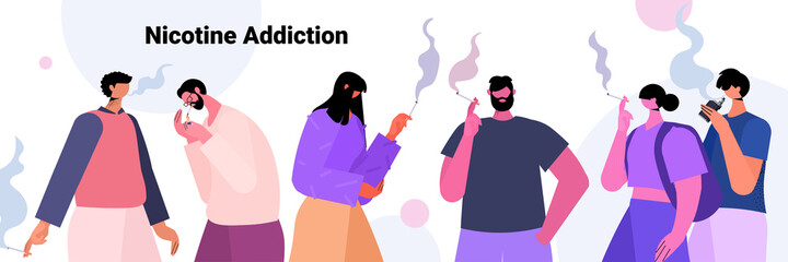 people smoking cigarettes bad habits unhealthy lifestyle nicotine addiction concept horizontal portrait
