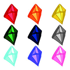 Hand drawn crystals set. Geometric gems diamonds vector illustrations collection. Colorful shard of glass. For geology, jewelry store, decoration, game, web