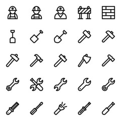 Outline icons for tools and construction.