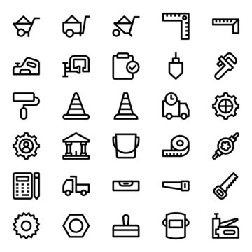 Outline icons for tools and construction.