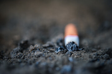 Cigarette burning from smoker addictive nicotine