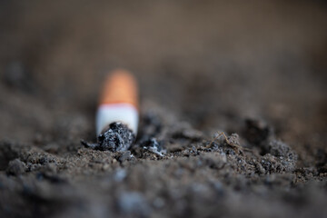 Cigarette burning from smoker addictive nicotine