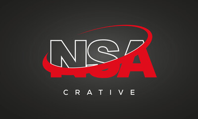 NSA creative letters logo with 360 symbol vector art template design