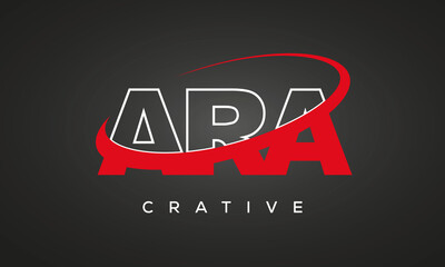 ARA creative letters logo with 360 symbol vector art template design