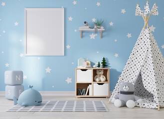 Mock up poster frame in modern interior background, living room, Scandinavian style, 3D render