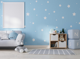 Mock up poster frame in modern interior background, living room, Scandinavian style, 3D render