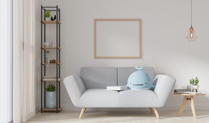 Mock up poster frame in modern interior background, living room, Scandinavian style, 3D render