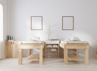 Mock up poster frame in modern interior background, living room, Scandinavian style, 3D render