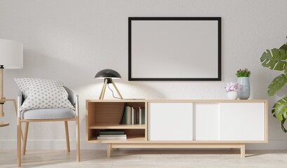 Mock up poster frame in children room,kids room,nursery mockup,3d rendering