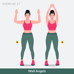 Wall Angels exercise, Woman workout fitness, aerobic and exercises.