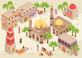 Middle Eastern City Isometric Illustration
