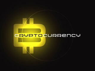 Crypto currency typography on gold background.