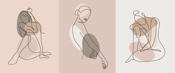 Photo sur Plexiglas Une ligne Ensemble de dessin au trait corps nu. Art de croquis de corps de femme. Figure Féminine Silhouette Minimaliste Abstraite. Vecteur EPS 10