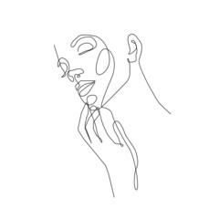 Woman Face Line Drawing. Abstract Minimal Female Face One Line Drawing for Fashion Icon, Logo, Modern Wall Decor, Prints, Posters. Woman Head Simple Minimalist Illustration. Vector EPS 10