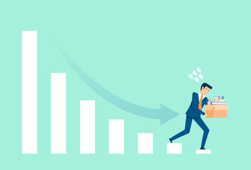 Fototapeta premium Employees out of the company, low earnings graph, loss company, leader go to the floor chart, business falling