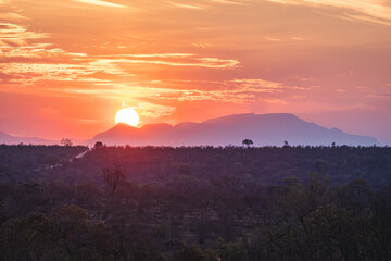 Most beautiful sunset over a mountain in kruger national park south africa