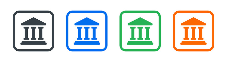 Bank building icon on white background. Financial office icon.