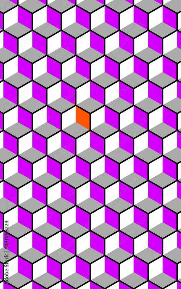 Aufkleber bright vivid purple and white escher cube illusion puzzle patterns and design with a single orange c