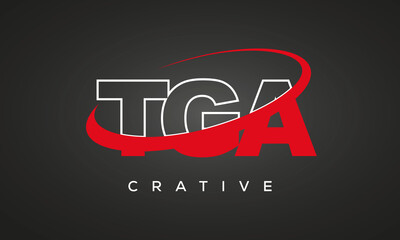 TGA creative letters logo with 360 symbol vector art template design