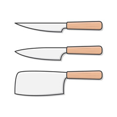 Set Of Wooden Kitchen Knive Vector Icon Illustration. Chef Knife Kitchen And Cooking Utensils. Knife Flat Icon