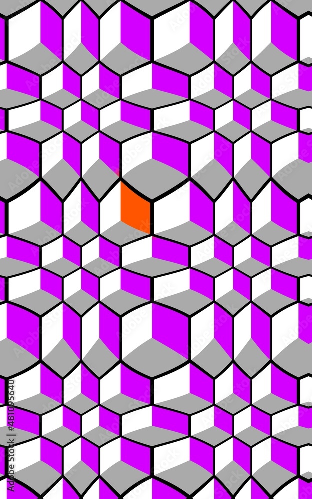 Aufkleber bright vivid purple and white escher cube illusion puzzle patterns and design with a single orange c