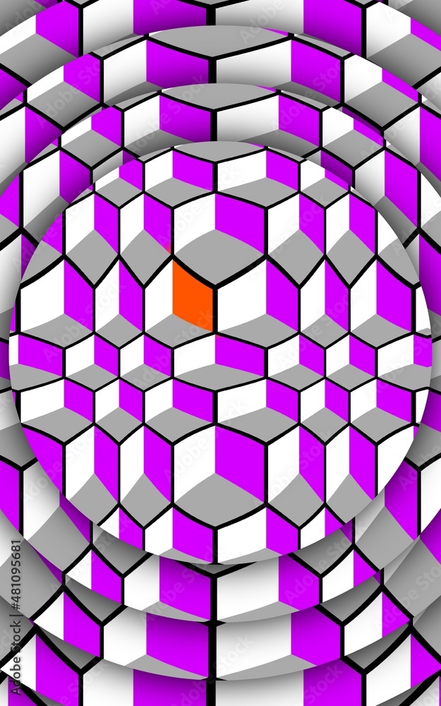 Aufkleber bright vivid purple and white escher cube illusion puzzle patterns and design with a single orange c