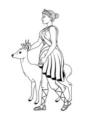 Vector illustration of the Greek goddess Artemis with a deer
