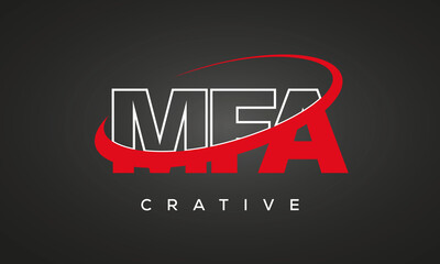 MFA creative letters logo with 360 symbol vector art template design