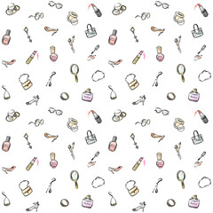 おしゃれアイテム　背景素材　手描き　線画　カラー