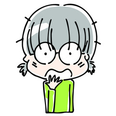 びっくりするメガネっ子の上半身