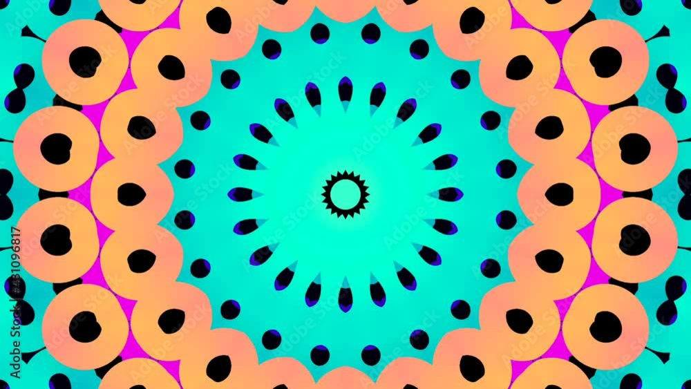 Poster multicolor kaleidoscope patterns. abstract motion graphics background. unique kaleidoscopic animatio