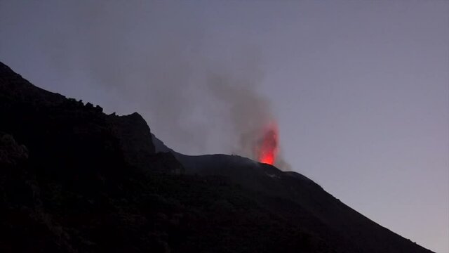 The night of STROMBOLI's eruption，Aeolian islands,Sicily,ITALY
