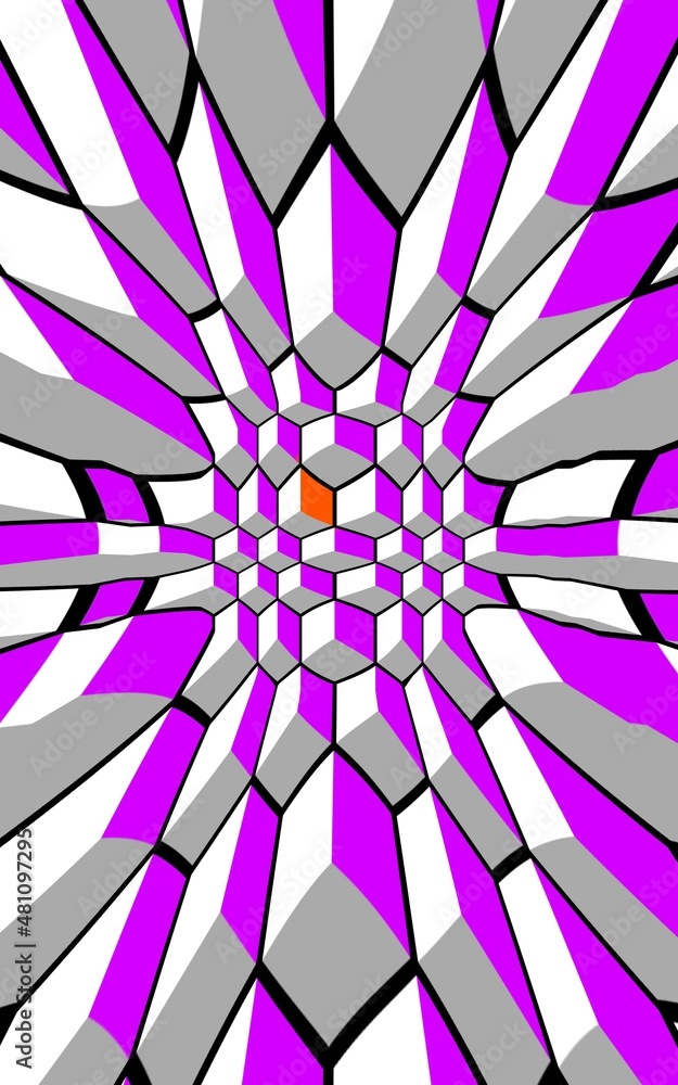 Aufkleber bright vivid purple and white escher cube illusion puzzle patterns and design with a single orange c