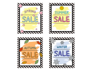 季節のセール　タグ　ベクターイラスト　春夏秋冬
