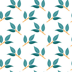 Botanical Seamless Pattern. Orange Tree Hand Drawn Twigs Texture. Leaf ornament. Doodle style floral background for wrapping paper, fabric, textile design and decoration, wallpaper