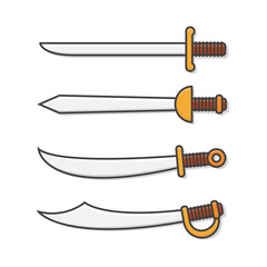 Set Of Sword Vector Icon Illustration. Cartoon Sword Weapon Flat Icon