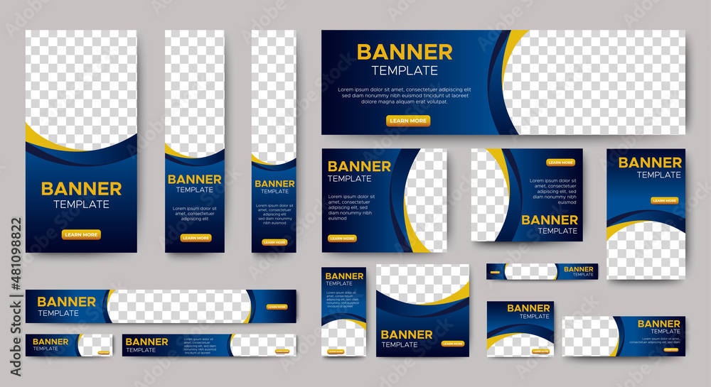 Wall mural abstract banner design web template set, horizontal header web banner. modern gradient blue cover he