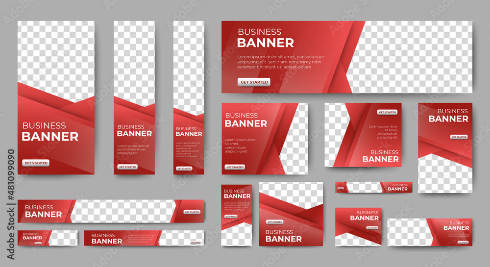 Poster abstract banner design web template set, horizontal header web banner. modern gradient red cover hea