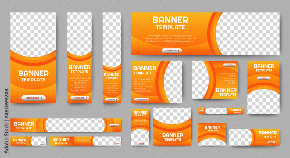 Poster modern orange banner design web template set, horizontal header web banner. gradient yellow cover he