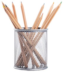 Set of different stationery and alarm clock