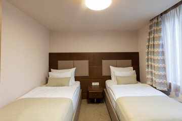 Small two bed hotel room interior