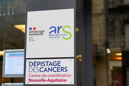 ARS and cancer logo text and sign front of office french regional health agency