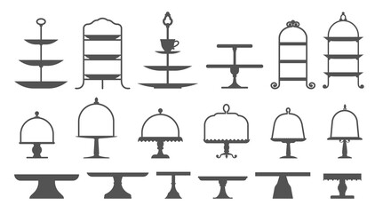 Set of cake stands in flat icon style. Empty trays for fruit and desserts. Vector illustration.