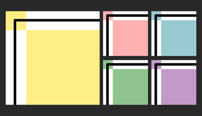 Colorful Pastel Stripe Template Banner Set. Green, Purple, Blue Yellow, Pink Square Background.