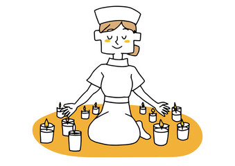 たくさんの命を救う看護師　人々を擁護する性格のコンセプトアート　温かみのある手描きの人物