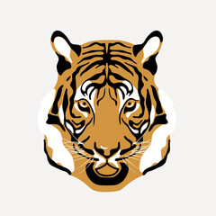 Vector simple design of tiger head.  Animal illustration. Isolated on white background