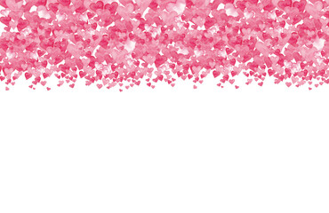 Falling heart background. Valentines day or Bridal background template with hearts. Hand drawn hearts, watercolor technique. Love theme for gift coupons, vouchers, ads, events. Heart confetti.