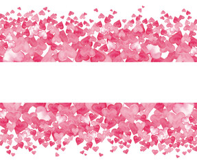 Valentines day or Bridal background, web banner. Background with space for text in the center with red and pink hearts at the bottom and at the top. Hand drawn heart background. 