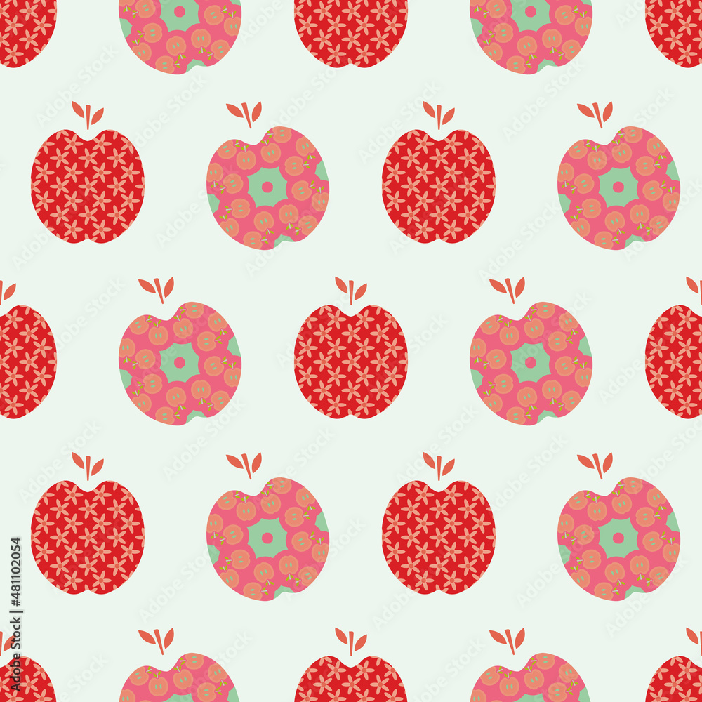 Poster colored apples filled with colorful ornaments vector seamless repeat pattern print background